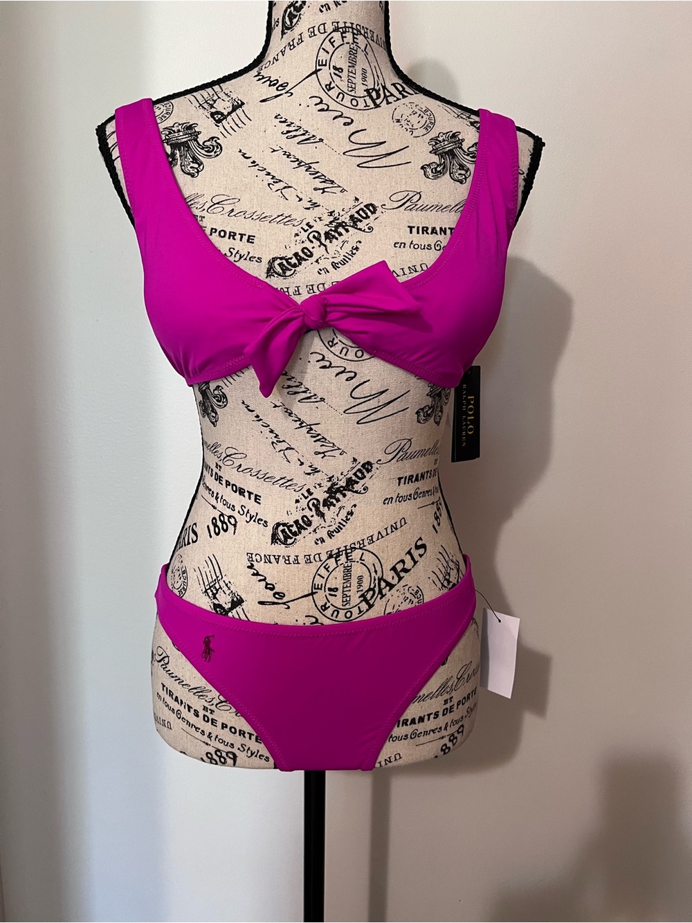 Polo Ralph Lauren Hot Pink Tie Front Bikini Set Size M NWT